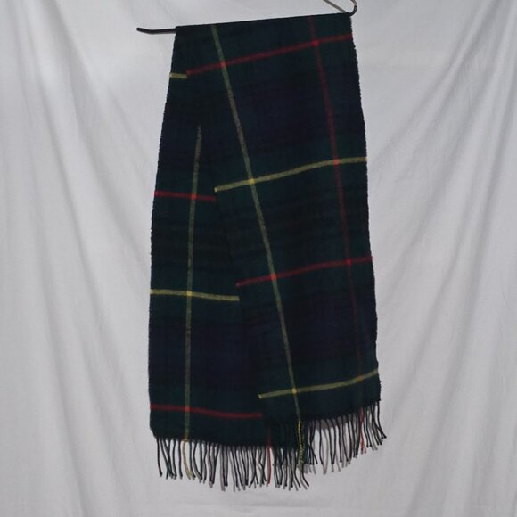 The Scotch House Johnstons of Elgin Scotland Lambswool Scarf Green Plaid 12"x58" - Picture 3 of 3